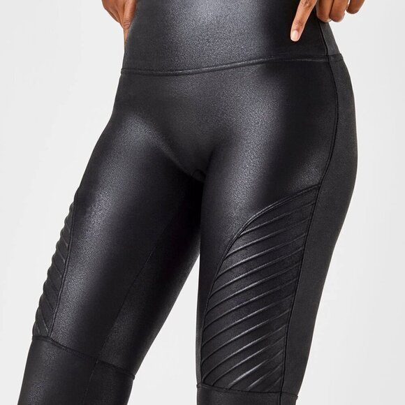 Spanx Faux Leather Moto Leggings High-Rise Tummy Shaping Ankle Length Pants M - Picture 4 of 15